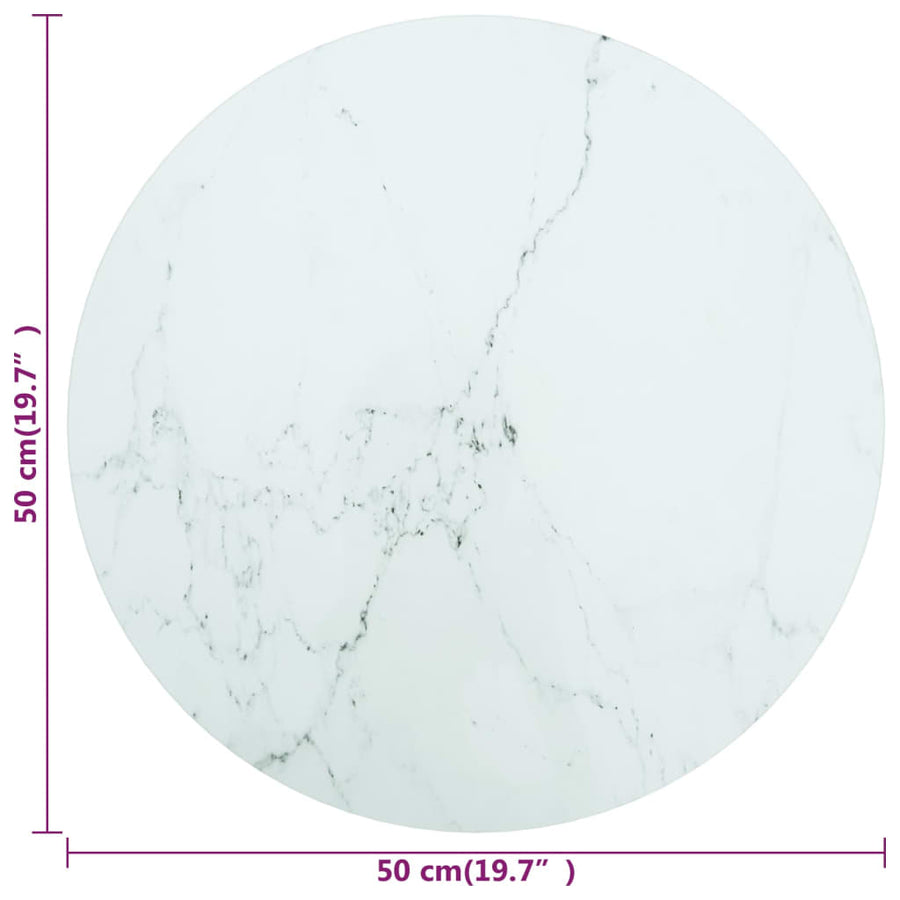 Tafelblad Ø50X0,8 Cm Gehard Glas Met Marmeren Design Wit 1 Ø 50 cm