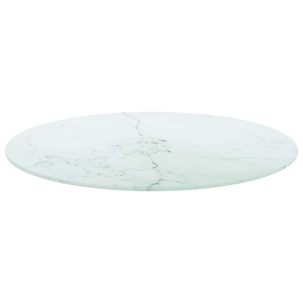 Tafelblad Ø60X0,8 Cm Gehard Glas Met Marmeren Design Wit 1 Ø 60 cm