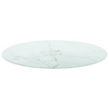 Tafelblad Ø60X0,8 Cm Gehard Glas Met Marmeren Design Wit 1 Ø 60 cm