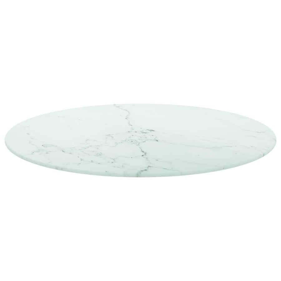 Tafelblad Ø60X0,8 Cm Gehard Glas Met Marmeren Design Wit 1 Ø 60 cm