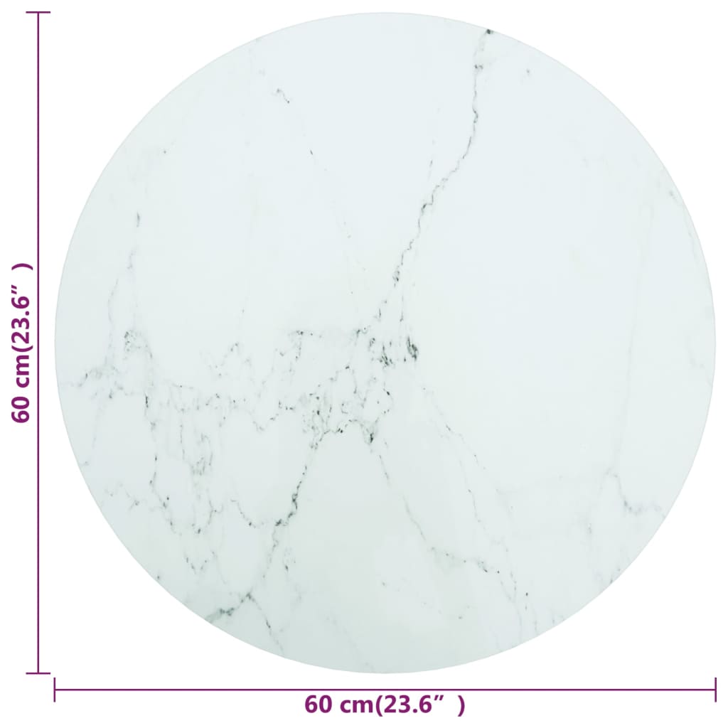 Tafelblad Ø60X0,8 Cm Gehard Glas Met Marmeren Design Wit 1 Ø 60 cm