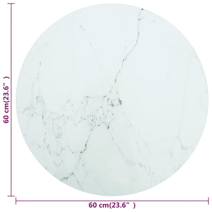 Tafelblad Ø60X0,8 Cm Gehard Glas Met Marmeren Design Wit 1 Ø 60 cm