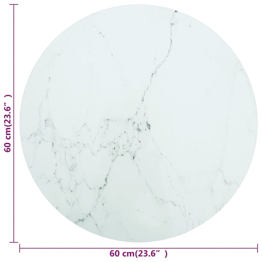 Tafelblad Ø60X0,8 Cm Gehard Glas Met Marmeren Design Wit 1 Ø 60 cm