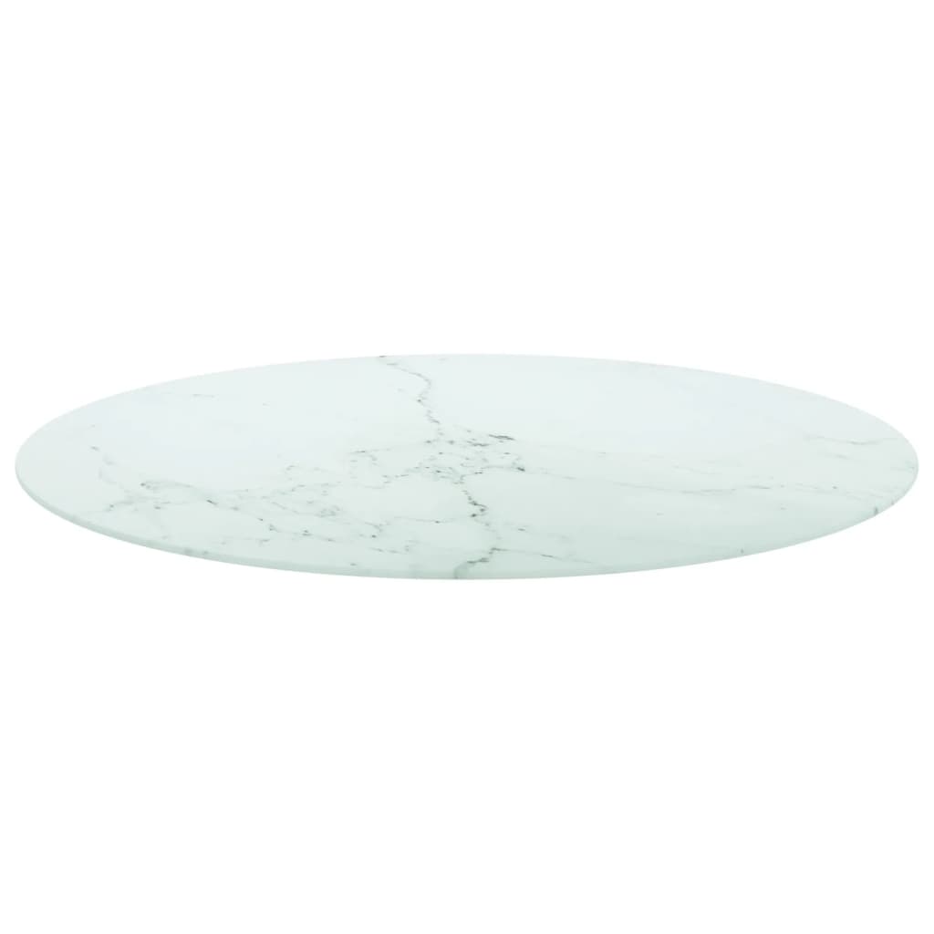 Tafelblad Ø90X1 Cm Gehard Glas Met Marmeren Design Wit Ø 90 cm