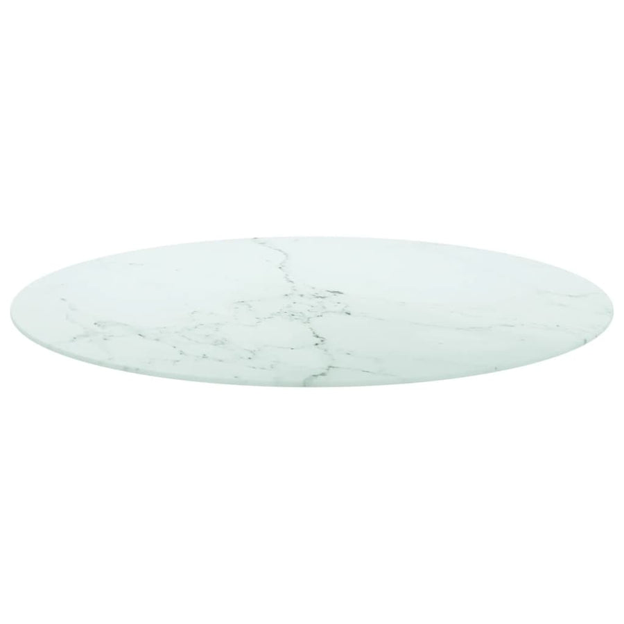 Tafelblad Ø90X1 Cm Gehard Glas Met Marmeren Design Wit Ø 90 cm