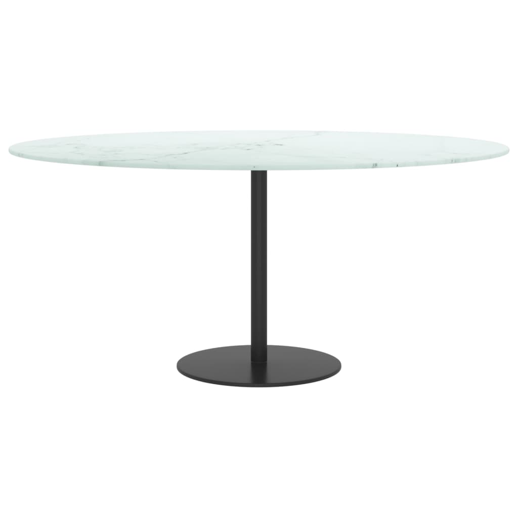 Tafelblad Ø90X1 Cm Gehard Glas Met Marmeren Design Wit Ø 90 cm