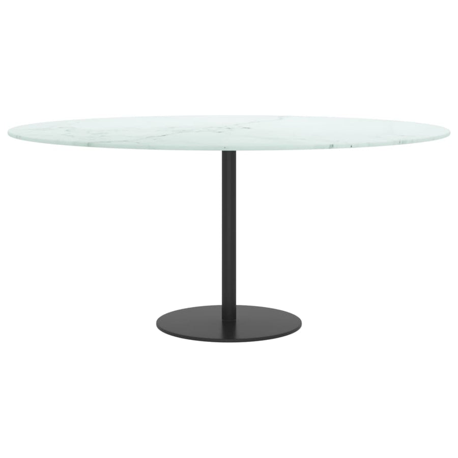 Tafelblad Ø90X1 Cm Gehard Glas Met Marmeren Design Wit Ø 90 cm