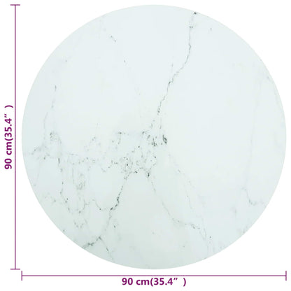 Tafelblad Ø90X1 Cm Gehard Glas Met Marmeren Design Wit Ø 90 cm