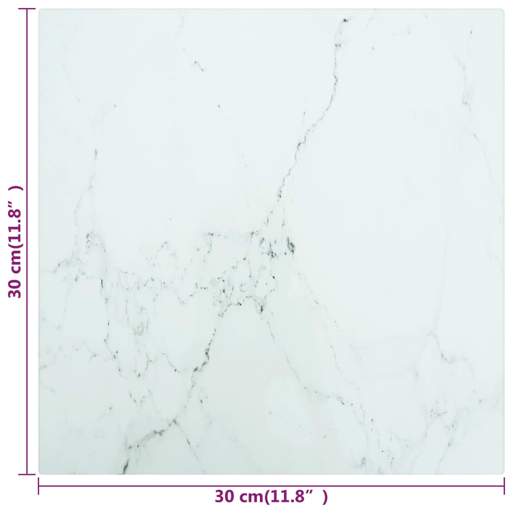 Tafelblad 30X30 Cm 6 Mm Gehard Glas Met Marmeren Design Wit 1 30 x 30 cm