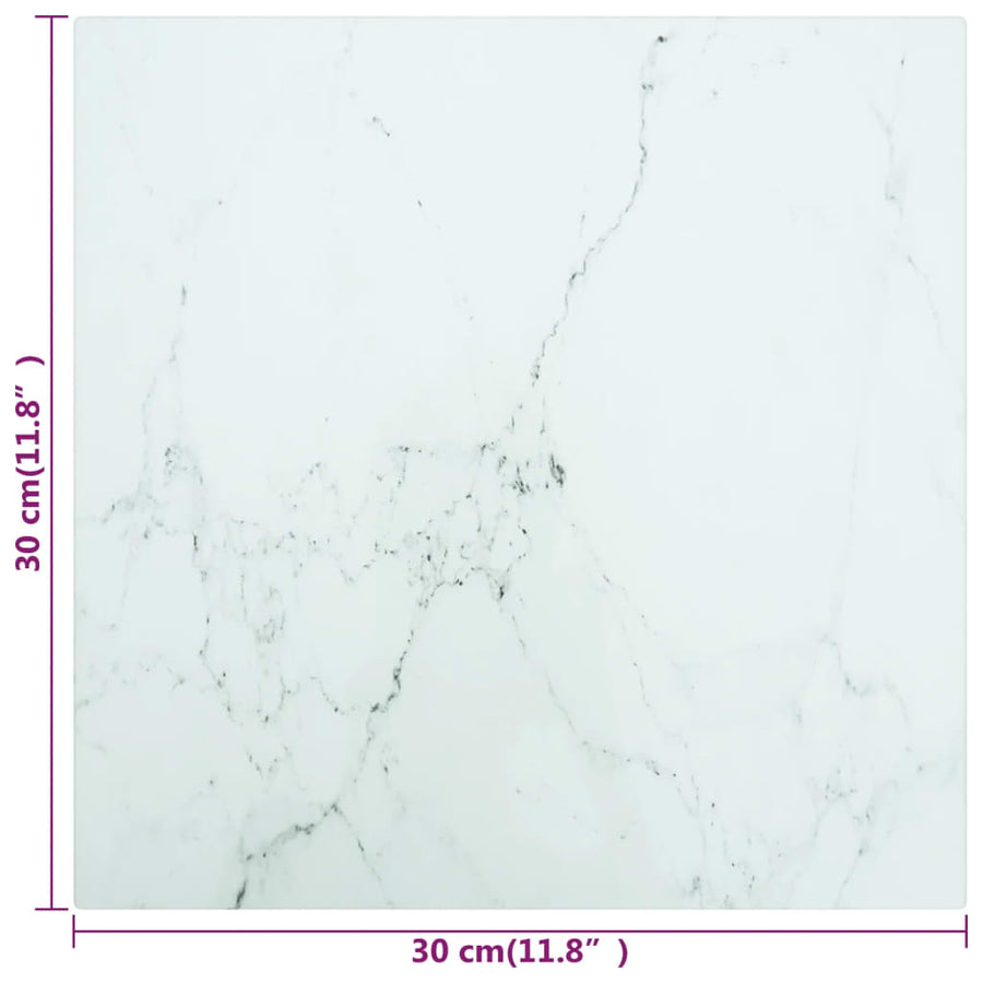 Tafelblad 30X30 Cm 6 Mm Gehard Glas Met Marmeren Design Wit 1 30 x 30 cm