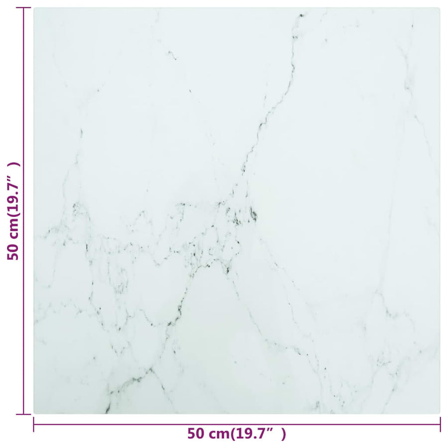 Tafelblad 6 Mm Gehard Glas Met Marmeren Design 50 x 50 cm Wit