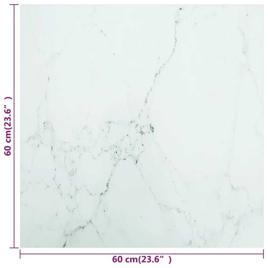 Tafelblad 60x60 cm 6 mm gehard glas met marmeren design wit 60 x 60 cm Wit