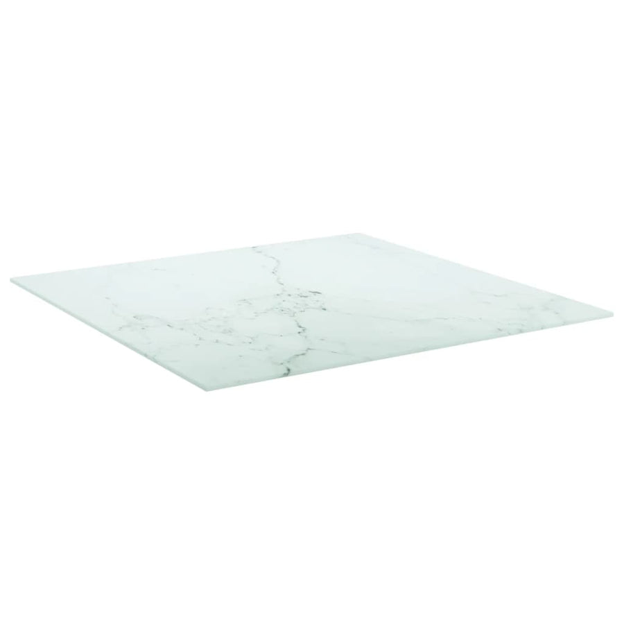 Tafelblad marmerontwerp 6 mm 70x70 cm gehard glas wit 70 x 70 cm Wit