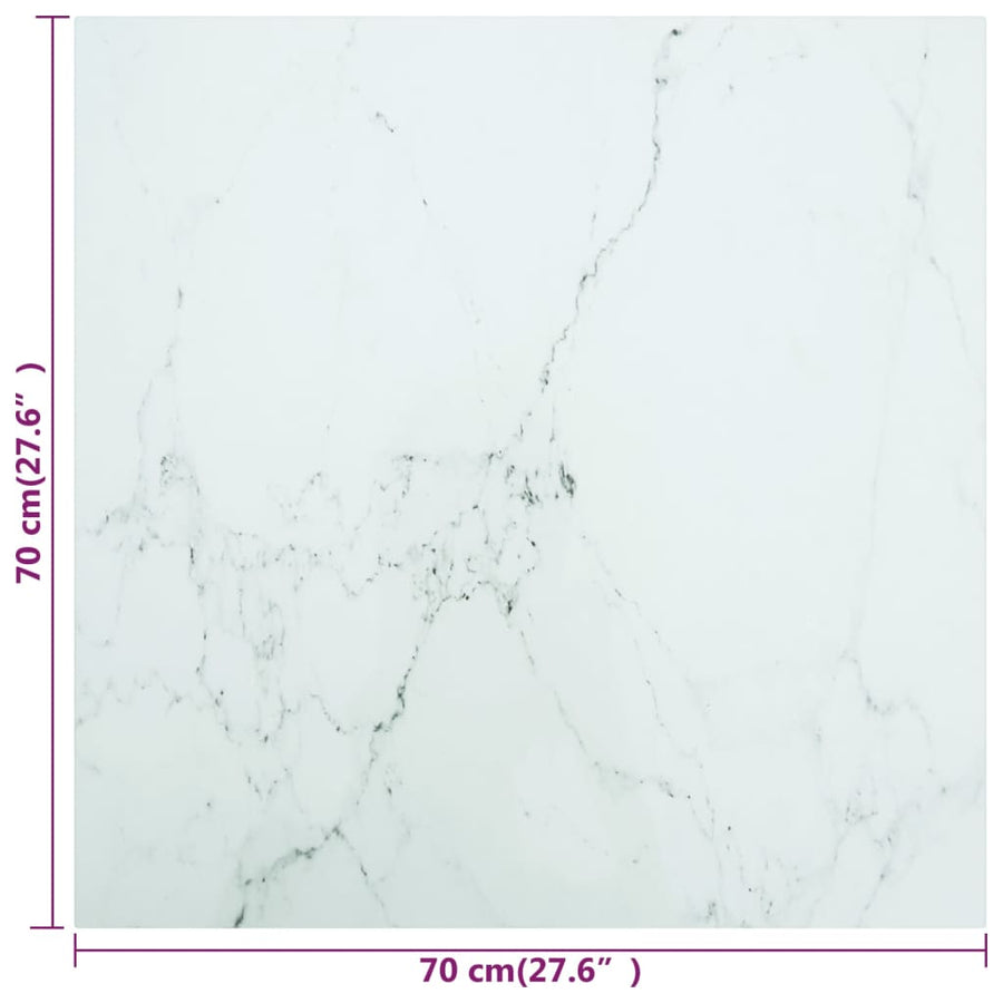 Tafelblad marmerontwerp 6 mm 70x70 cm gehard glas wit 70 x 70 cm Wit