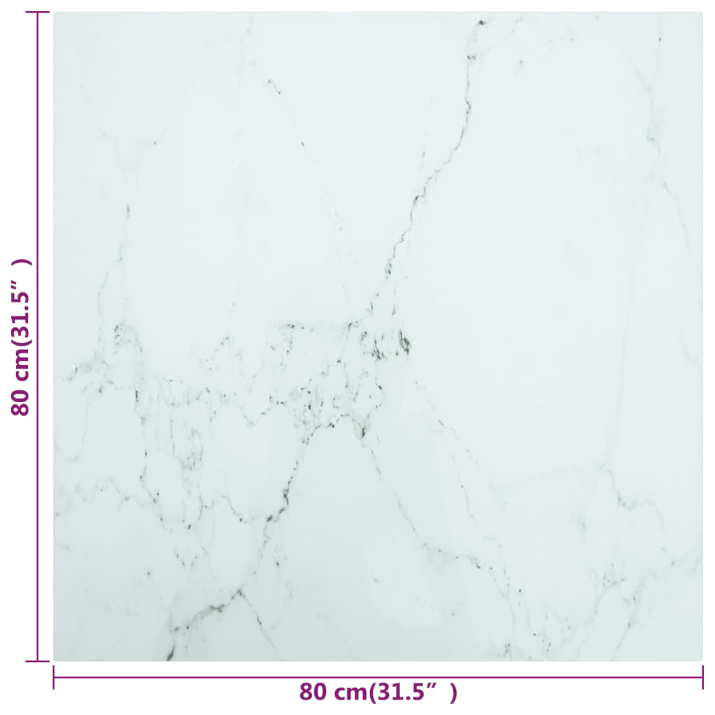 Tafelblad 80X80 Cm 6 Mm Gehard Glas Met Marmeren Design Wit 1 80 x 80 cm