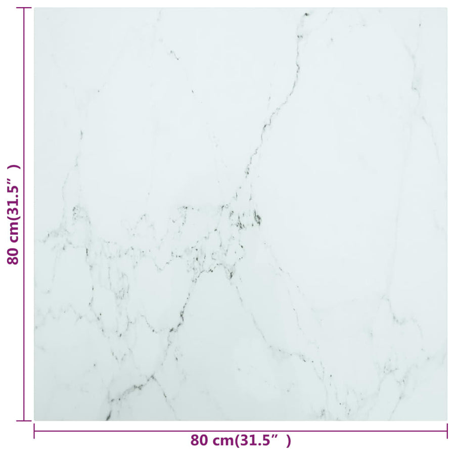 Tafelblad 80X80 Cm 6 Mm Gehard Glas Met Marmeren Design Wit 1 80 x 80 cm