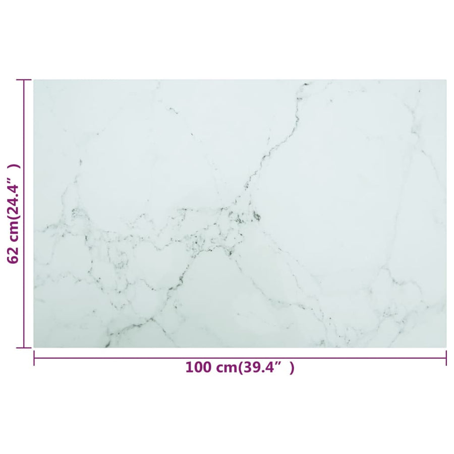 Tafelblad 120x62 cm 8 mm gehard glas met marmeren design wit 100 x 62 cm Wit