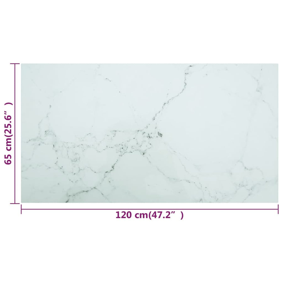 Tafelblad 8 Mm Gehard Glas Met Marmeren Design 120 x 65 cm Wit
