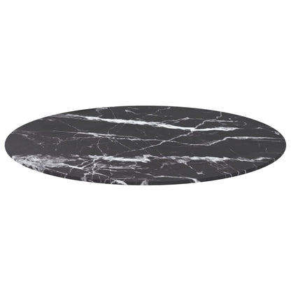 Tafelblad Ø70X0,8 Cm Gehard Glas Met Marmeren Design Zwart Ø 70 cm Zwart en wit