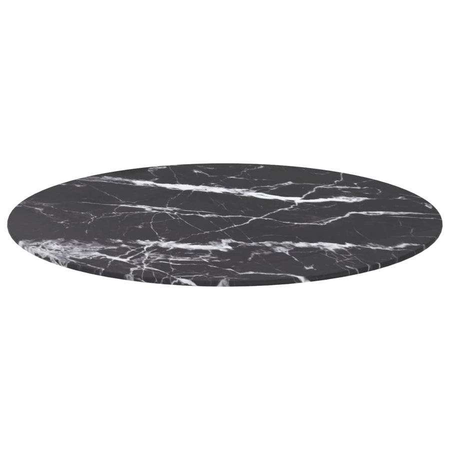 Tafelblad Ø70X0,8 Cm Gehard Glas Met Marmeren Design Zwart Ø 70 cm Zwart en wit