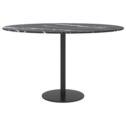 Tafelblad Ø70X0,8 Cm Gehard Glas Met Marmeren Design Zwart Ø 70 cm Zwart en wit