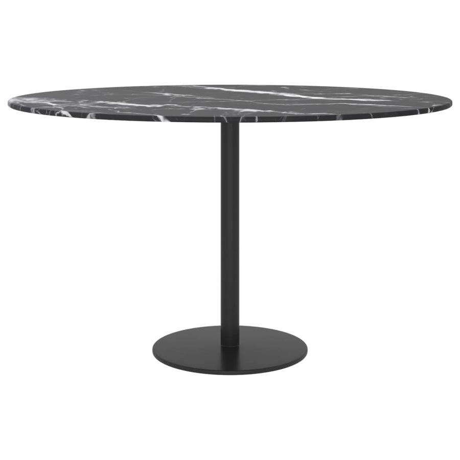 Tafelblad Ø70X0,8 Cm Gehard Glas Met Marmeren Design Zwart Ø 70 cm Zwart en wit