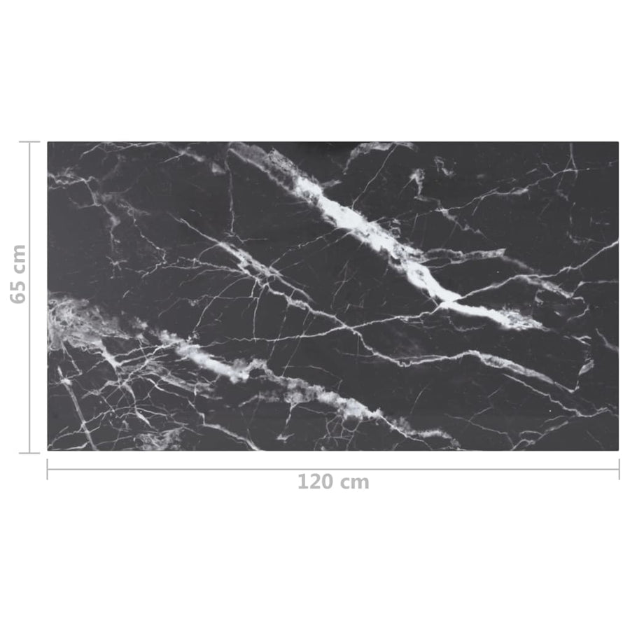 Tafelblad 120x65 cm 8 mm gehard glas met marmeren design zwart 120 x 65 cm Zwart en wit