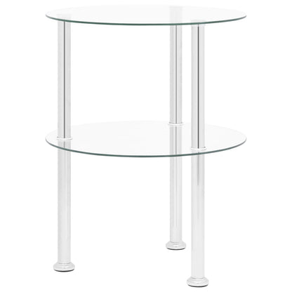 Bijzettafel 2-laags 38 cm gehard glas transparant