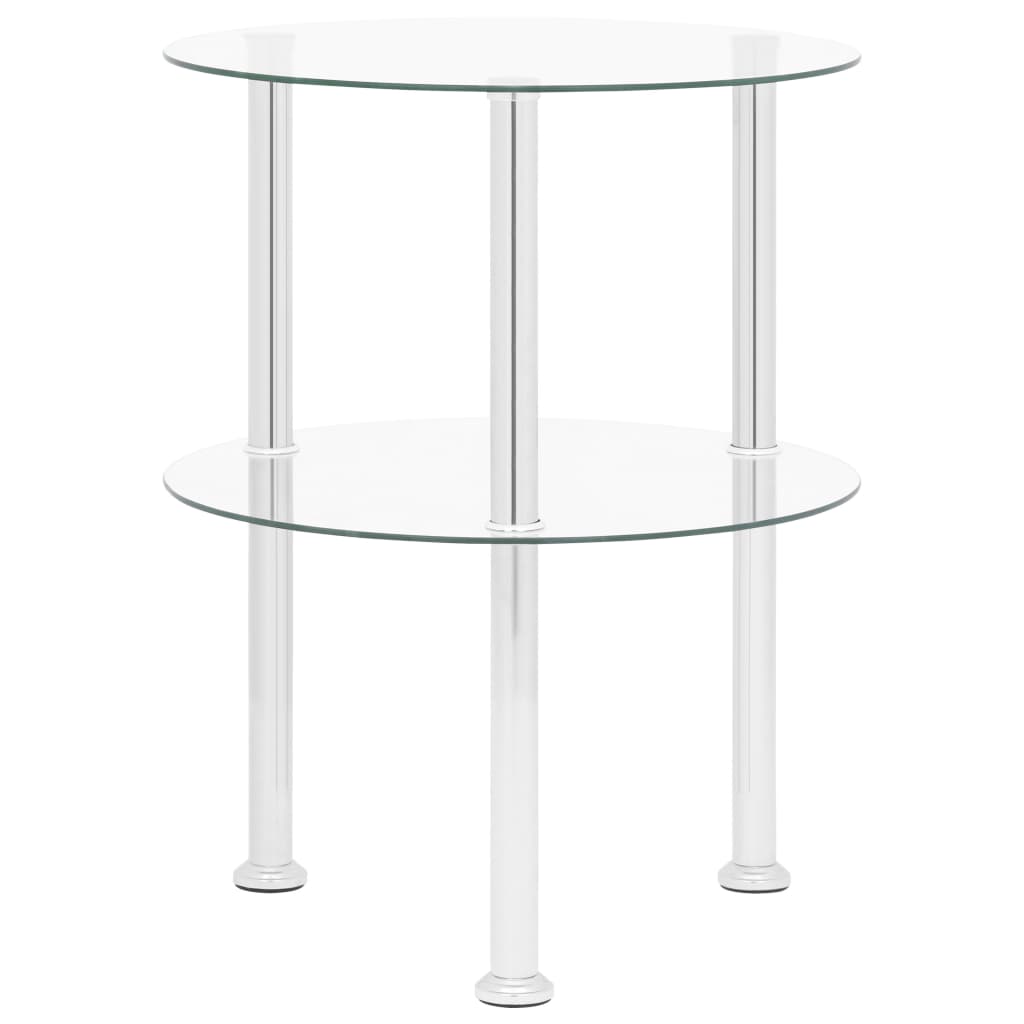 Bijzettafel 2-laags 38 cm gehard glas transparant