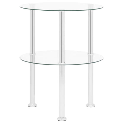 Bijzettafel 2-laags 38 cm gehard glas transparant