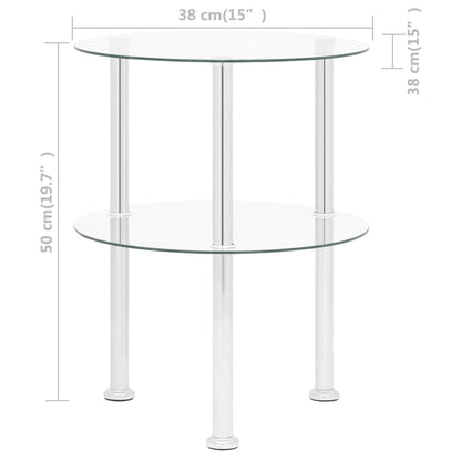 Bijzettafel 2-laags 38 cm gehard glas transparant