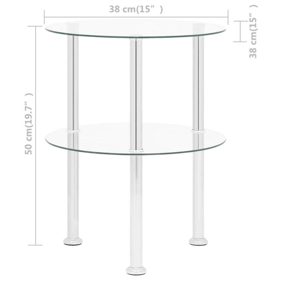 Bijzettafel 2-laags 38 cm gehard glas transparant