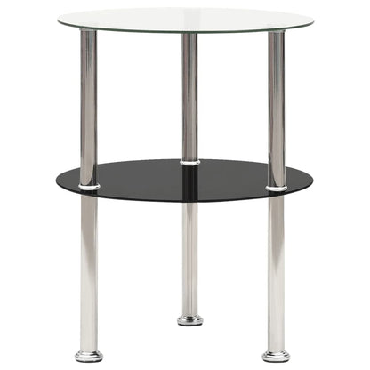 Bijzettafel 2-Laags 38 Cm Gehard Glas Transparant en zwart Rond