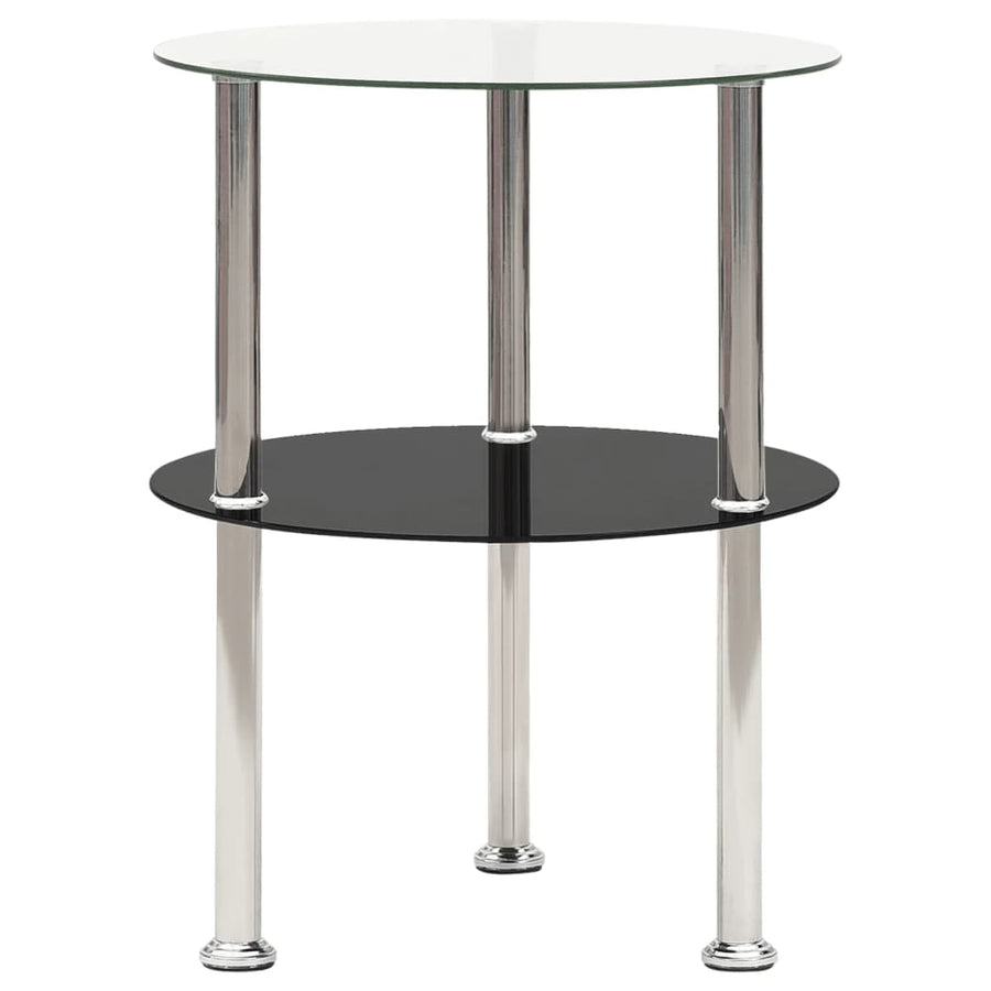 Bijzettafel 2-Laags 38 Cm Gehard Glas Transparant en zwart Rond