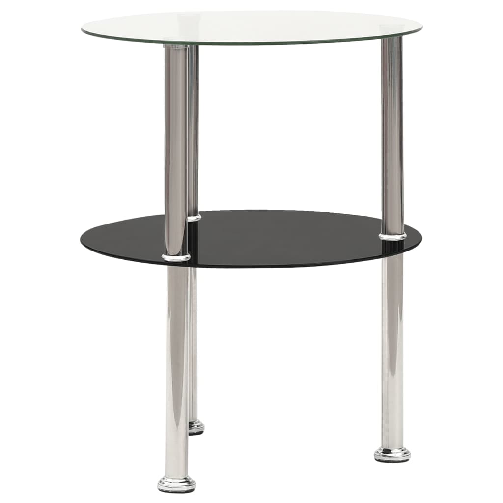 Bijzettafel 2-Laags 38 Cm Gehard Glas Transparant en zwart Rond