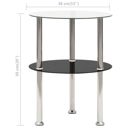 Bijzettafel 2-Laags 38 Cm Gehard Glas Transparant en zwart Rond