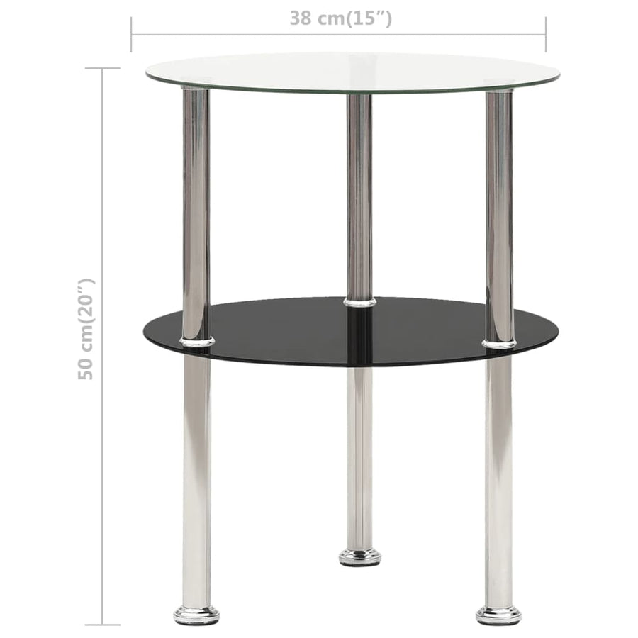 Bijzettafel 2-Laags 38 Cm Gehard Glas Transparant en zwart Rond