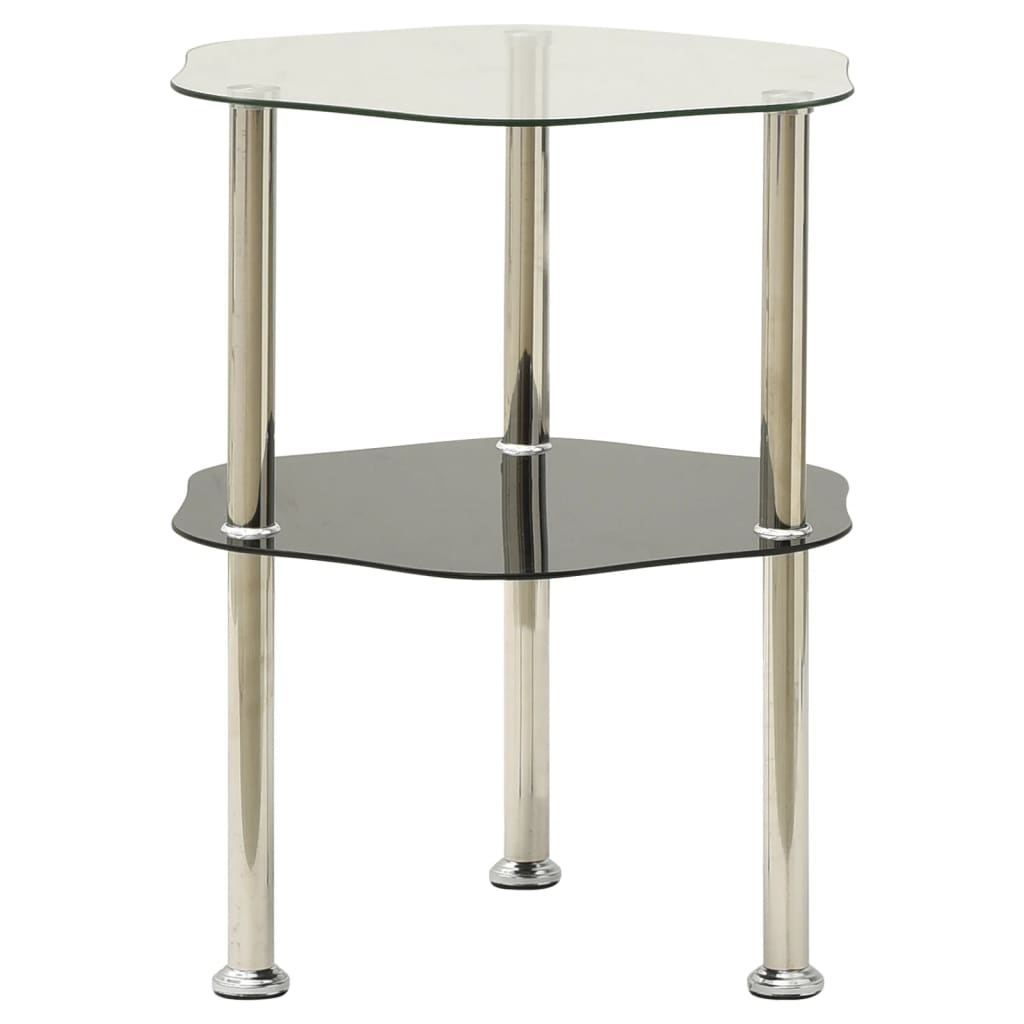 Bijzettafel 2-Laags 38X38X50 Cm Gehard Glas Transparant en zwart