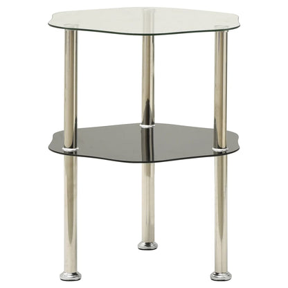 Bijzettafel 2-Laags 38X38X50 Cm Gehard Glas Transparant en zwart