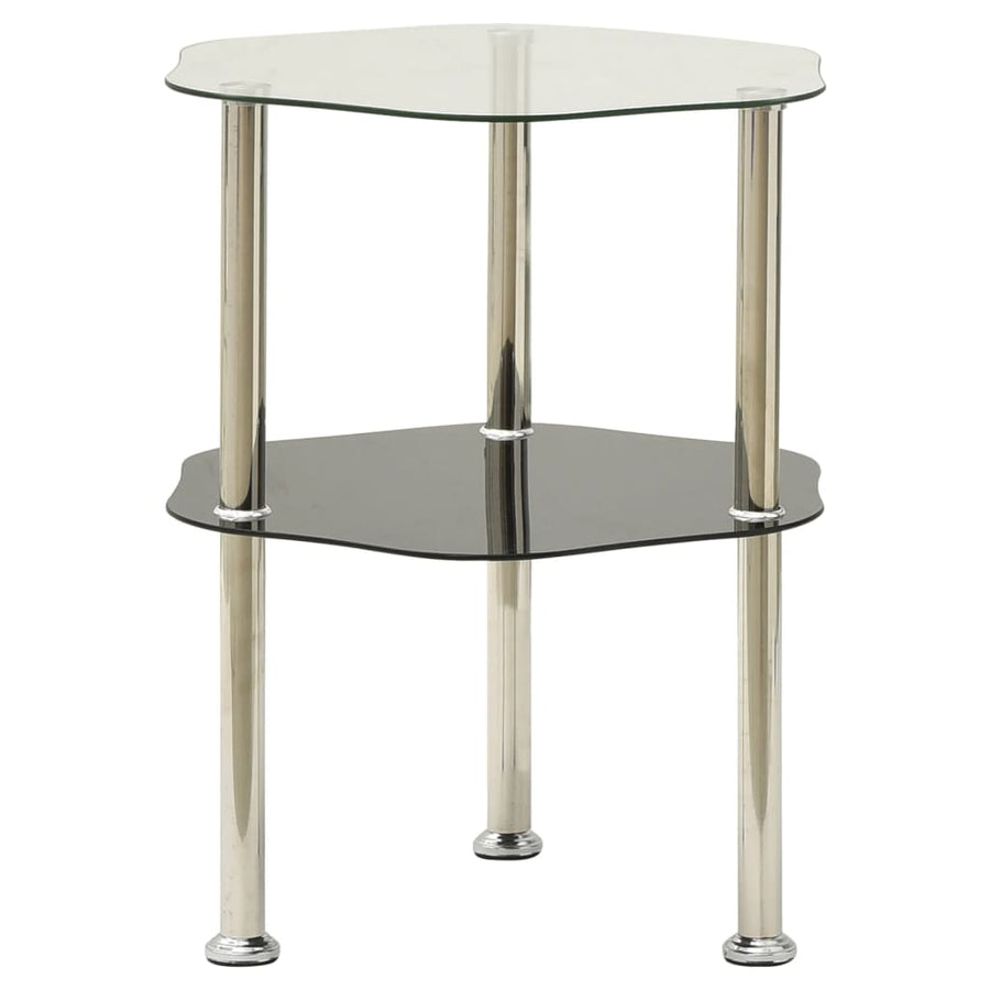 Bijzettafel 2-Laags 38X38X50 Cm Gehard Glas Transparant en zwart