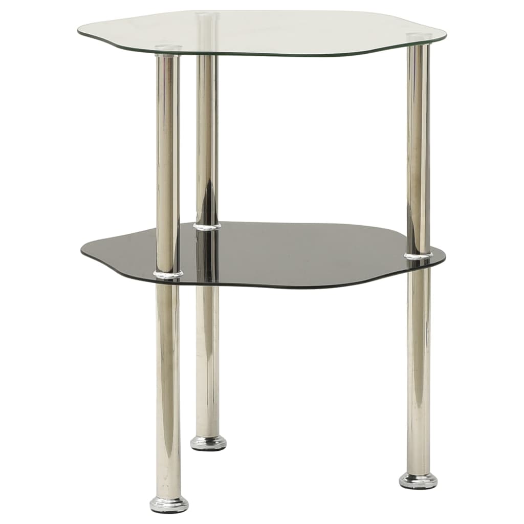 Bijzettafel 2-Laags 38X38X50 Cm Gehard Glas Transparant en zwart