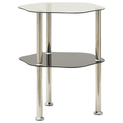 Bijzettafel 2-Laags 38X38X50 Cm Gehard Glas Transparant en zwart