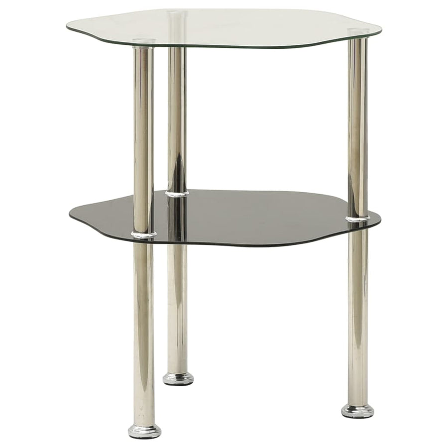 Bijzettafel 2-Laags 38X38X50 Cm Gehard Glas Transparant en zwart