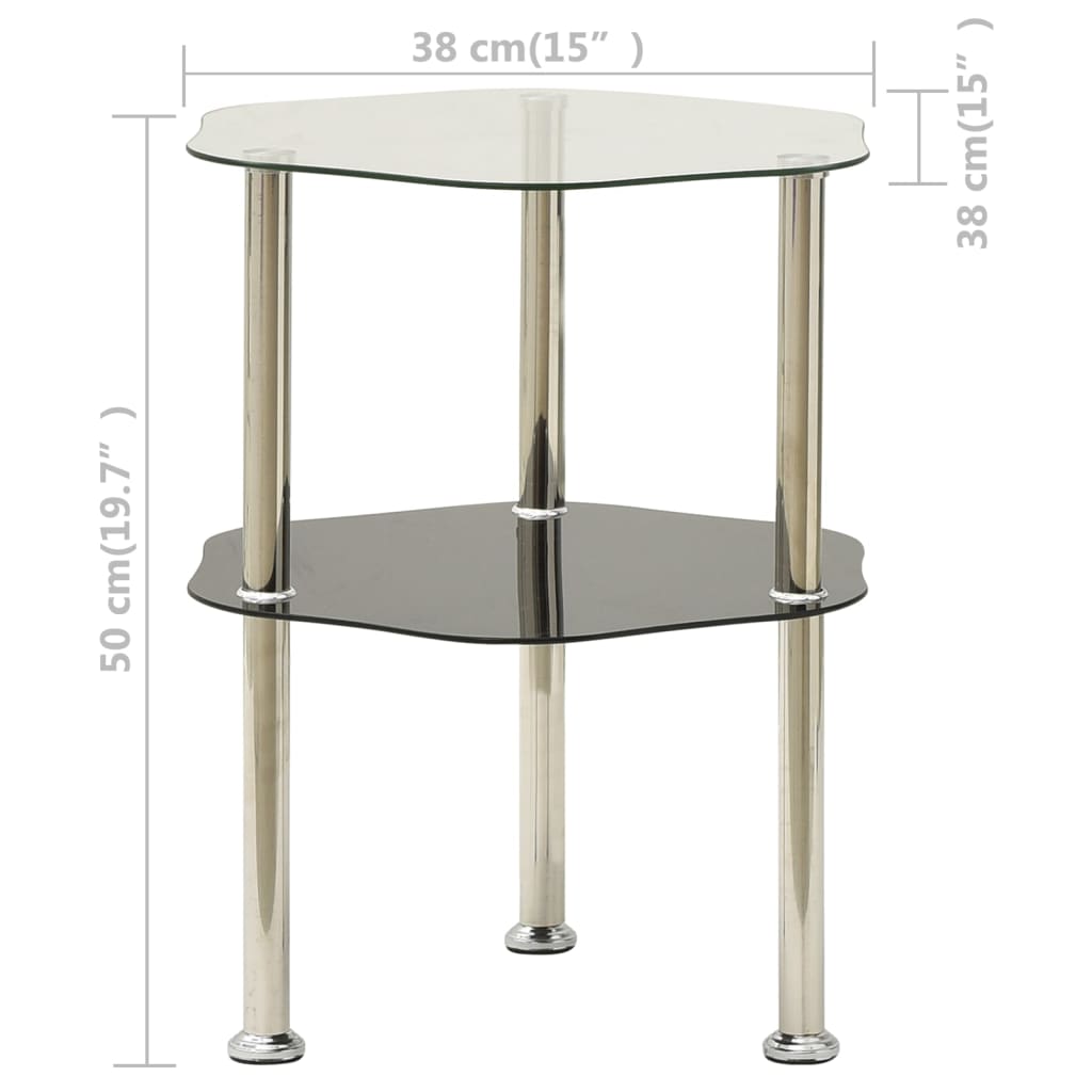 Bijzettafel 2-Laags 38X38X50 Cm Gehard Glas Transparant en zwart