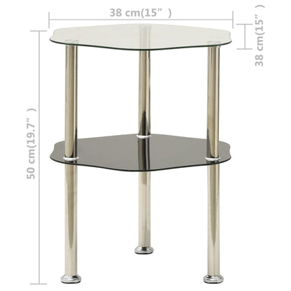 Bijzettafel 2-Laags 38X38X50 Cm Gehard Glas Transparant en zwart