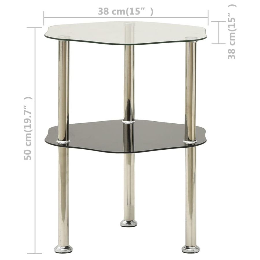 Bijzettafel 2-Laags 38X38X50 Cm Gehard Glas Transparant en zwart