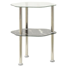 Bijzettafel 2-Laags 38X38X50 Cm Gehard Glas Transparant en zwart marmer Zeshoek