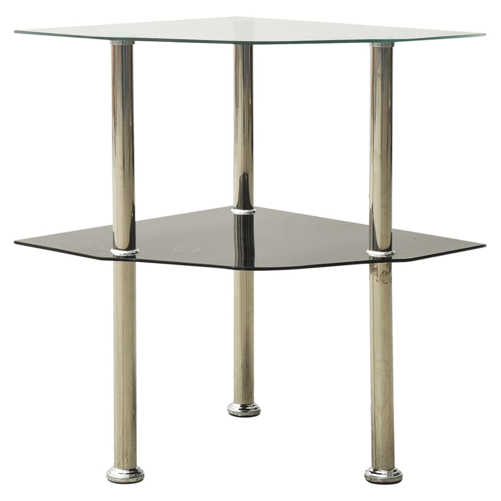 Bijzettafel 2-Laags 38X38X50 Cm Gehard Glas Transparant en zwart