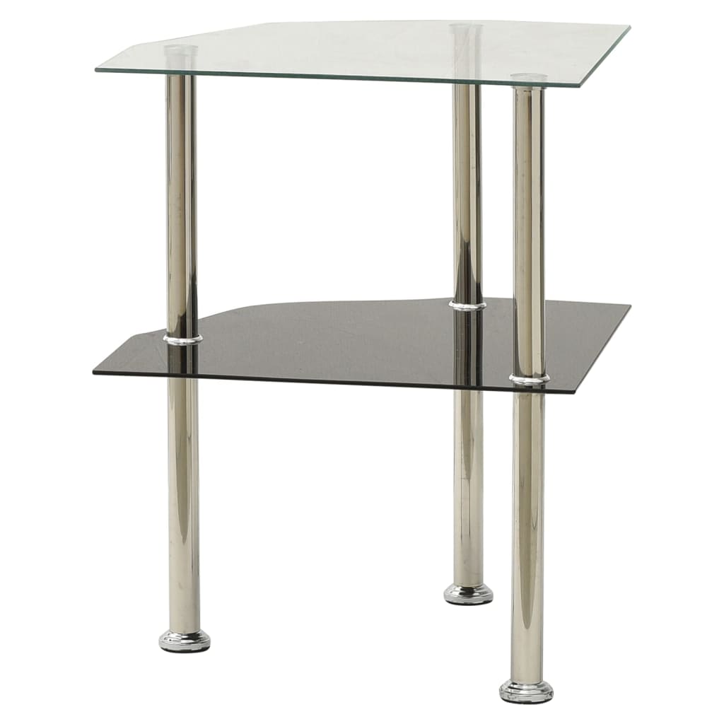 Bijzettafel 2-Laags 38X38X50 Cm Gehard Glas Transparant en zwart