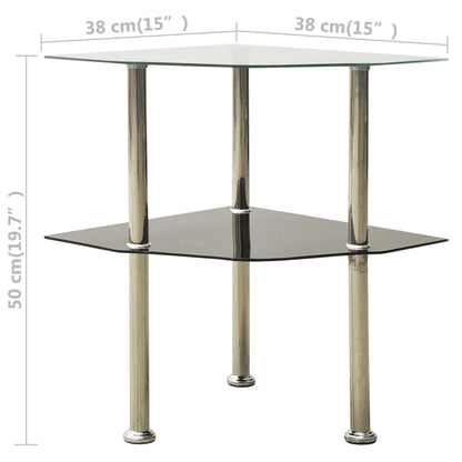 Bijzettafel 2-Laags 38X38X50 Cm Gehard Glas Transparant en zwart